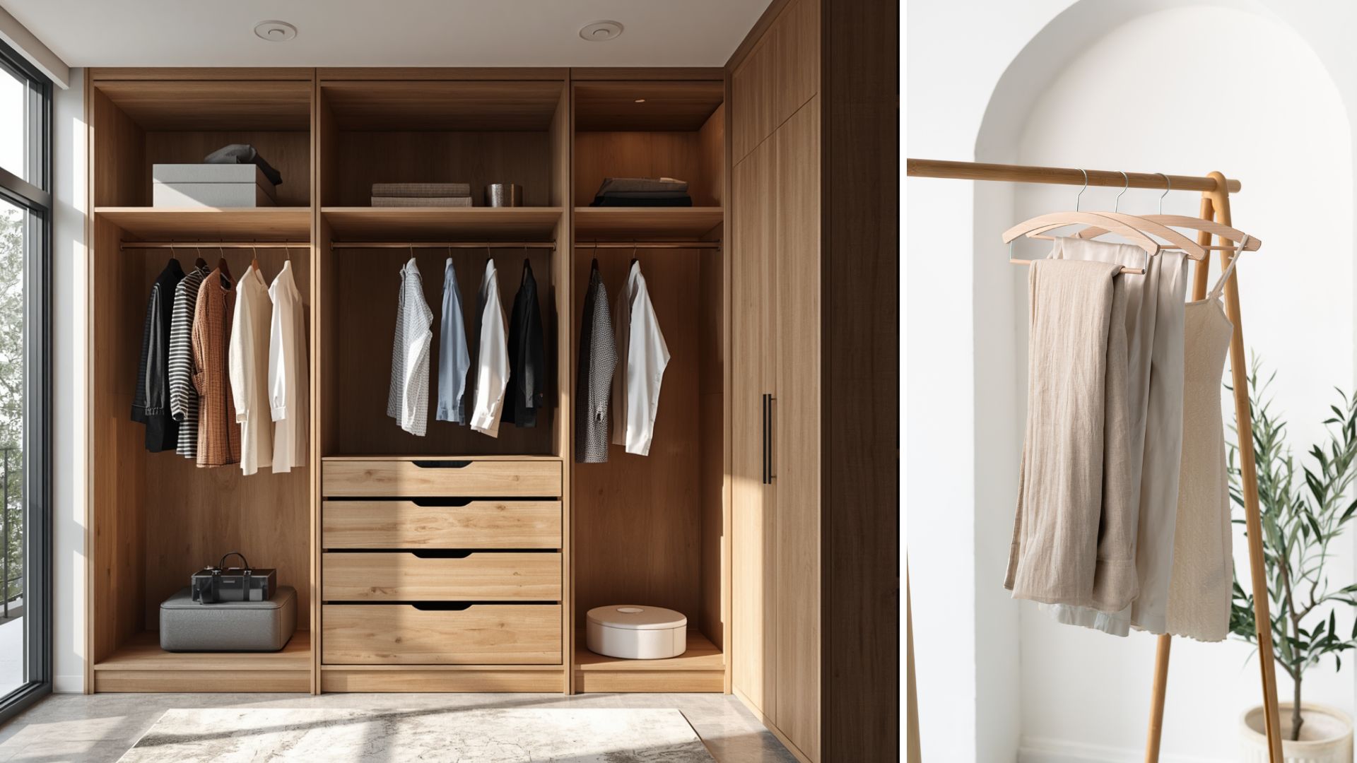 Šatník rozdělený na zóny