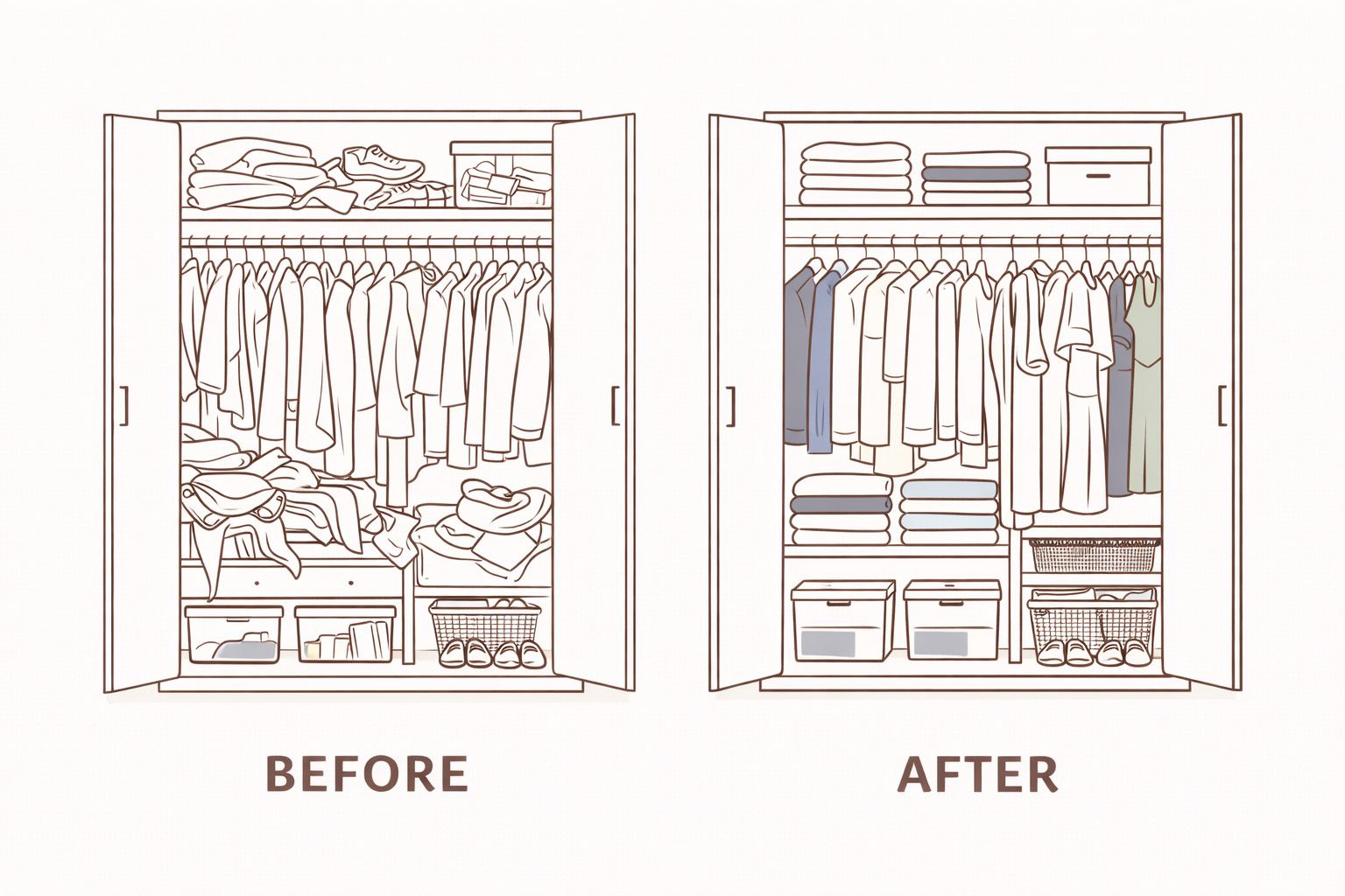 Skříň před a po uspořádání
